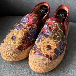 Vidorreta -Sequined Floral Spanish Espadrilles, Size 40